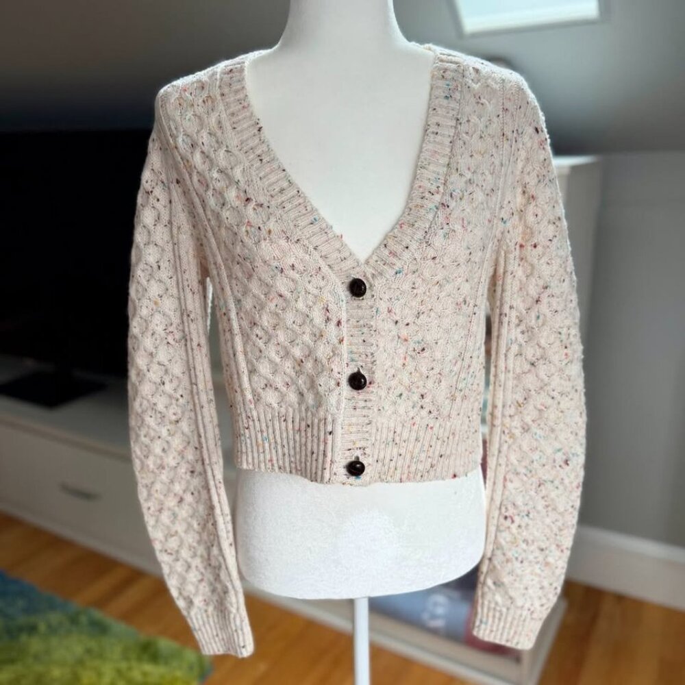 Talbots Cable Knit Cardigan Sweater – Medium – Oatmeal Confetti